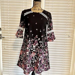 SMUKKE Dress Sz 12 Youth Girls Junior Multicolor Pink Floral 3/4 Bell Sleeve